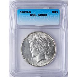 1923-S $1 Peace Silver Dollar Coin ICG MS65