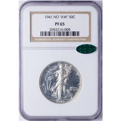 1941 No "AW" Walking Liberty Half Dollar Proof Coin NGC PF65 CAC