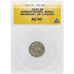 1625 Germany-Bava 2 Kreuzer Munich Maximilian I Silver Coin ANACS AU50