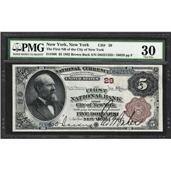 1882 BB $5 First NB City of New York, NY CH# 29 National Currency Note PMG Very