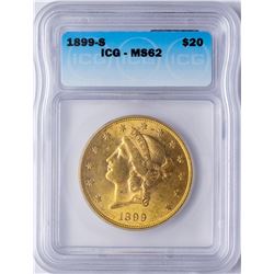 1899-S $20 Liberty Head Double Eagle Gold Coin ICG MS62
