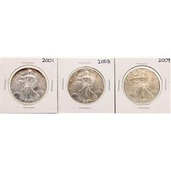 Lot of 2001, 2003, & 2009 $1 American Silver Eagle Coins
