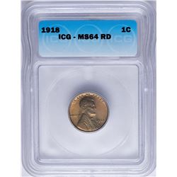 1918 Lincoln Wheat Cent Coin ICG MS64RD