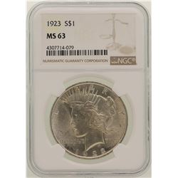 1923 $1 Peace Silver Dollar Coin NGC MS63