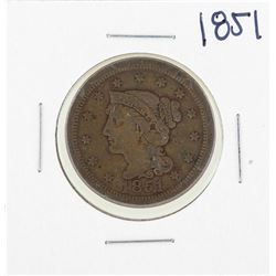 1851 Braided Hair Large Cent Coin