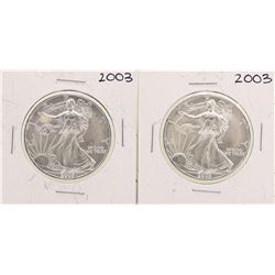 Lot of (2) 2003 $1 American Silver Eagle Coins