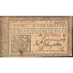 March 25, 1776 New Jersey One Shillings Colonial Currency Note
