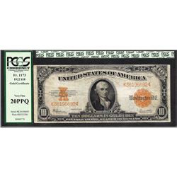 1922 $10 Gold Certificate Note Fr.1173 PCGS Very Fine 20 PPQ