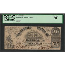 1861 $20 Confederate States of America Note T-18 PCGS Very Fine 30