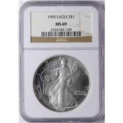 1990 $1 American Silver Eagle Coin NGC MS69