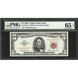 1963 $5 Legal Tender STAR Note Fr.1536* PMG Gem Uncirculated 65EPQ