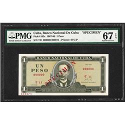 1967 Cuba Un Peso National Bank of Cuba Specimen Note PMG Superb Gem Uncirculate