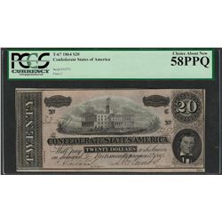 1864 $20 Confederate States of America Note T-67 PCGS Choice About New 58PPQ