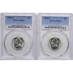 Lot of 1949-S & 1952-S Jefferson Nickel Coins PCGS MS65