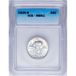 1920-S Standing Liberty Quarter Coin ICG MS61