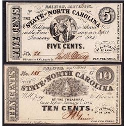 Lot of 1866 Five & Ten Cents State of North Carolina Obsolete Notes