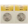 Image 1 : Lot of (2) 1923 $1 Peace Silver Dollar Coins ANACS MS64