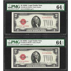 Lot of (2) Consecutive 1928G $2 Legal Tender Notes  PMG Choice Uncirculated 64EP