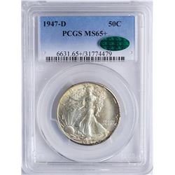 1947-D Walking Liberty Half Dollar Coin PCGS MS65+ CAC