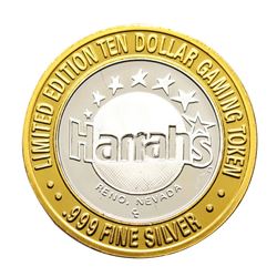 .999 Silver Harrahs Casino Reno Nevada $10 Casino Limited Edition Gaming Token