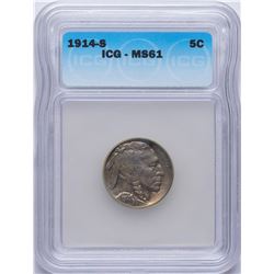 1914-S Buffalo Nickel Coin ICG MS61