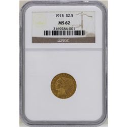 1915 $2 1/2 Indian Head Quarter Eagle Gold Coin NGC MS62