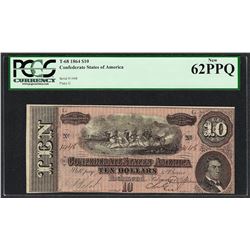 1864 $10 Confederate States of America Note T-68 PCGS New 62PPQ