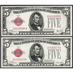 Lot of 1928 & 1928A $5 Legal Tender Notes