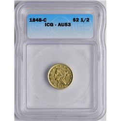 1848-C $2 1/2 Liberty Head Quarter Eagle Gold Coin ICG AU53