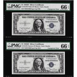 Changeover Pair of 1935D $1 Silver Certificate Notes PMG Gem Uncirculated 66EPQ