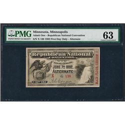1892 Republican National Convention Ticket Minnesota, MN PMG Choice Uncirculated