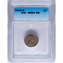 1915-D Lincoln Wheat Cent Coin ICG MS64BR