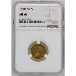 1910 $2 1/2 Indian Head Quarter Eagle Gold Coin NGC MS61