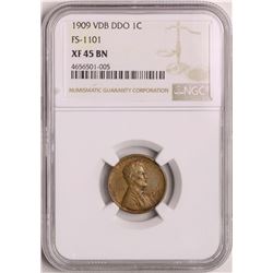 1909 VDB DDO Lincoln Wheat Cent Coin NGC XF45 BN FS-1101