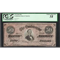 1864 $50 Confederate States of America Note T-66 PCGS Choice About New 58