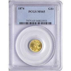 1874 $1 Indian Princess Head Gold Dollar Coin PCGS MS65