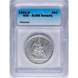 1861-S Seated Liberty Half Dollar Coin ICG AU58 Details