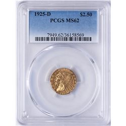 1925-D $2 1/2 Indian Head Quarter Eagle Gold Coin PCGS MS62