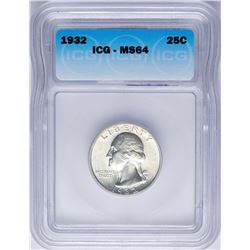 1932 Washington Quarter Coin ICG MS64