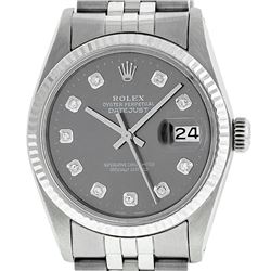 Rolex Men's Stainless Steel Slate Grey Diamond 36MM Datejust Wristwatch