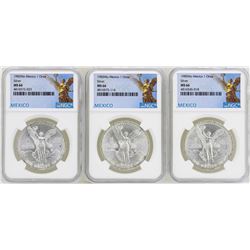 Lot of 1982Mo/1983Mo/1985Mo Mexico Libertad Onza Silver Coins NGC MS66