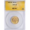 Image 1 : 1895 $5 Liberty Head Half Eagle Gold Coin ANACS MS64