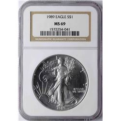 1989 $1 American Silver Eagle Coin NGC MS69