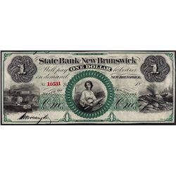 1800's $1 State Bank of New Brunswick Obsolete Note