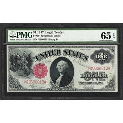 1917 $1 Legal Tender Note Fr.39 PMG Gem Uncirculated 65EPQ