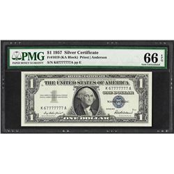 1957 $1 Silver Certificate Note Near Solid Serial 7's PMG Gem Uncirculated 66EPQ