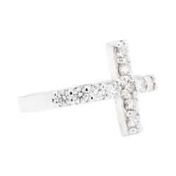14KT White Gold 0.53 ctw Diamond Cross Ring