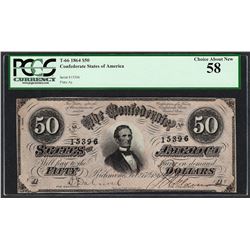 1864 $50 Confederate States of America Note T-66 PCGS Choice About New 58