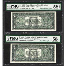 (2) Consec. 2009 $1 Federal Reserve Notes Offset Printing ERROR PMG Choice AU 58