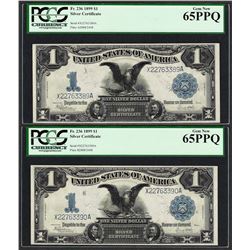 (2) Consecutive 1899 $1 Black Eagle Silver Certificate Notes PCGS Gem New 65PPQ